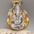 Porte-clé bouddhiste Ganesh métal blanc et jaune - Amulette bouddhiste, porte-clé