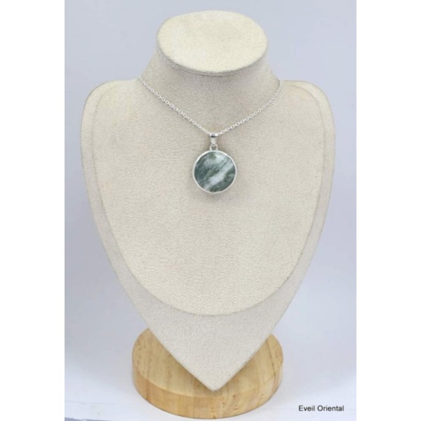Pendentif rond Tourmaline verte sur quartz Pendentifs pierres naturelles KC51