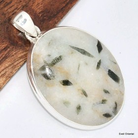 Pendentif oval Tourmaline verte sur quartz Pendentifs pierres naturelles KC51.1