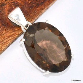 Pendentif oval Quartz fumé facetté Pendentifs pierres naturelles KC53