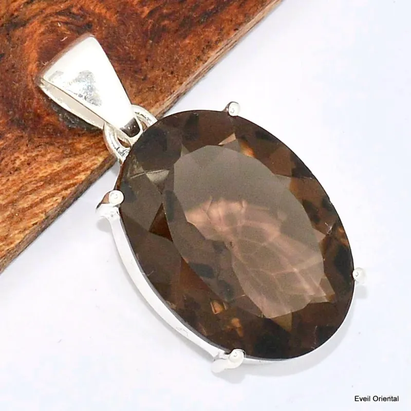 Pendentif oval Quartz fumé facetté - Pendentifs pierres naturelles