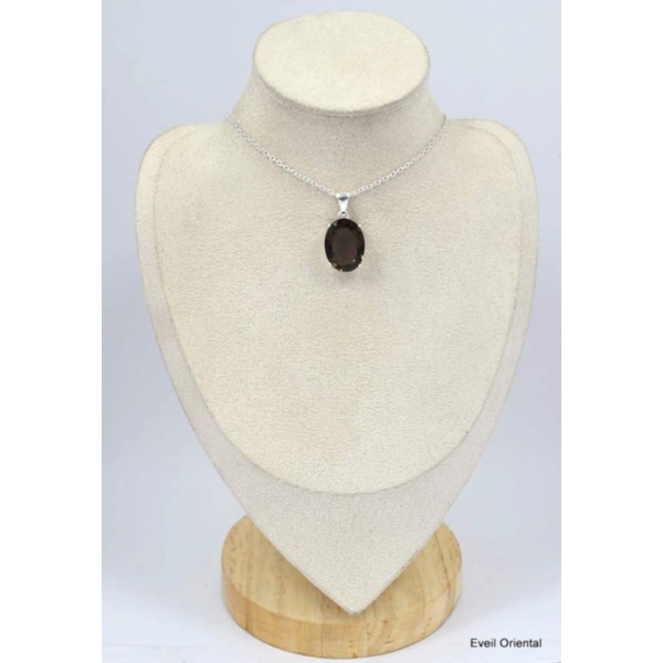 Pendentif oval Quartz fumé facetté Pendentifs pierres naturelles KC53