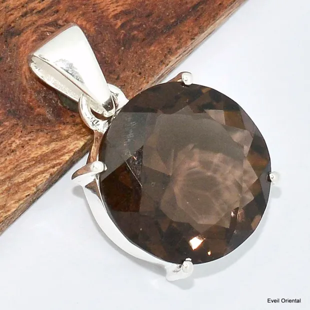 Pendentif rond en Quartz fumé facetté - Pendentifs pierres naturelles