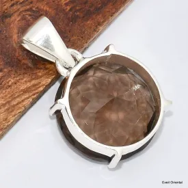 Pendentif rond en Quartz fumé facetté - Pendentifs pierres naturelles