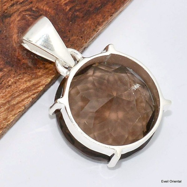 Pendentif rond en Quartz fumé facetté Pendentifs pierres naturelles KC53.3