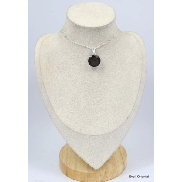 Pendentif rond en Quartz fumé facetté Pendentifs pierres naturelles KC53.3