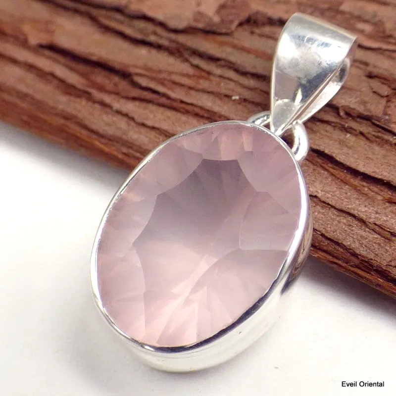 Pendentif Quartz rose facetté serti clos - Pendentifs pierres naturelles