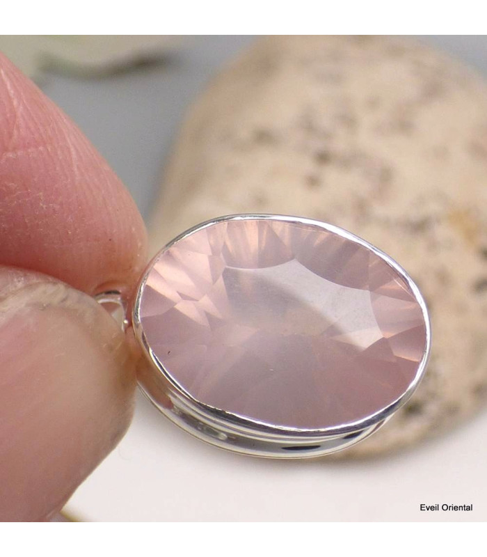 Pendentif Quartz rose facetté serti clos Pendentifs pierres naturelles KC76.2