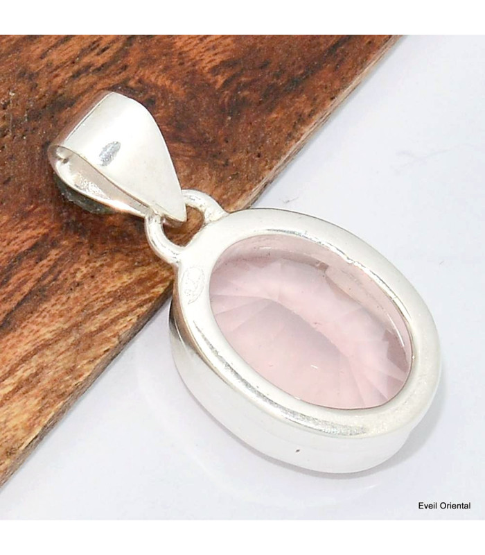 Pendentif Quartz rose facetté serti clos Pendentifs pierres naturelles KC76.2