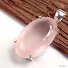 Pendentif oval Quartz rose serti griffes - Pendentifs pierres naturelles