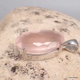 Pendentif oval Quartz rose serti griffes - Pendentifs pierres naturelles