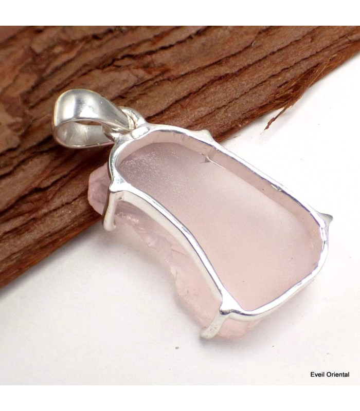 Pendentif Quartz rose brut serti griffes Pendentifs pierres naturelles KC76.6