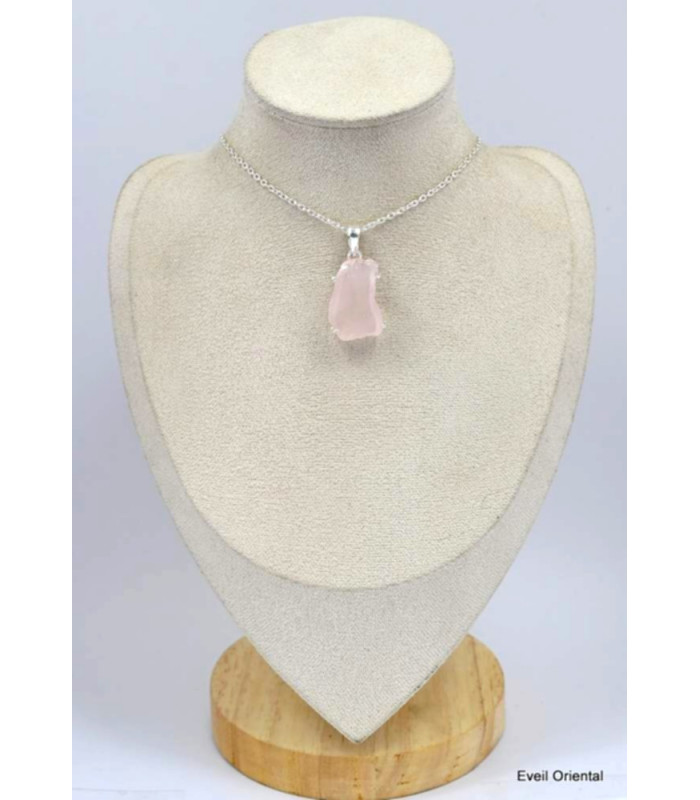 Pendentif Quartz rose brut serti griffes Pendentifs pierres naturelles KC76.6