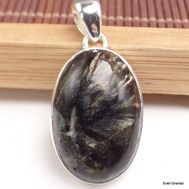 Pendentif Séraphinite dorée oval Pendentifs pierres naturelles KC63
