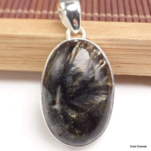 Pendentif Séraphinite dorée oval - Pendentifs pierres naturelles