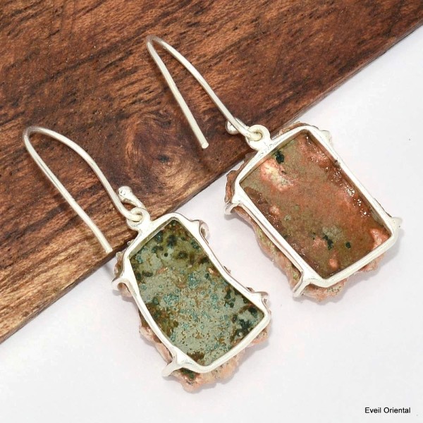 Boucles d'oreilles argent Heulandite brute Boucles d'oreilles en pierres KC66.2