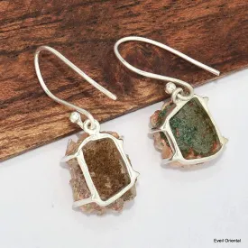 Boucles d'oreilles argent et Heulandite brute - Boucles d'oreilles en pierres naturelles