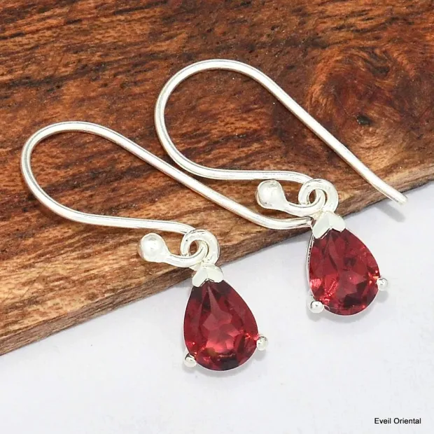 Boucles d'oreilles Grenat facetté - Boucles d'oreilles en pierres naturelles