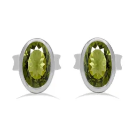 Clous d'oreilles ovales en Moldavite facettée - Bijoux en Moldavite