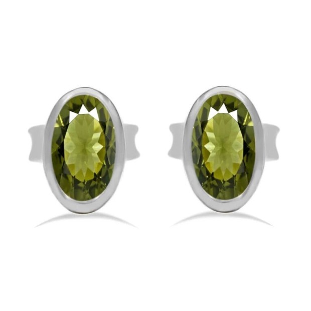 Clous d'oreilles ovales en Moldavite facettée Bijoux en Moldavite KC70