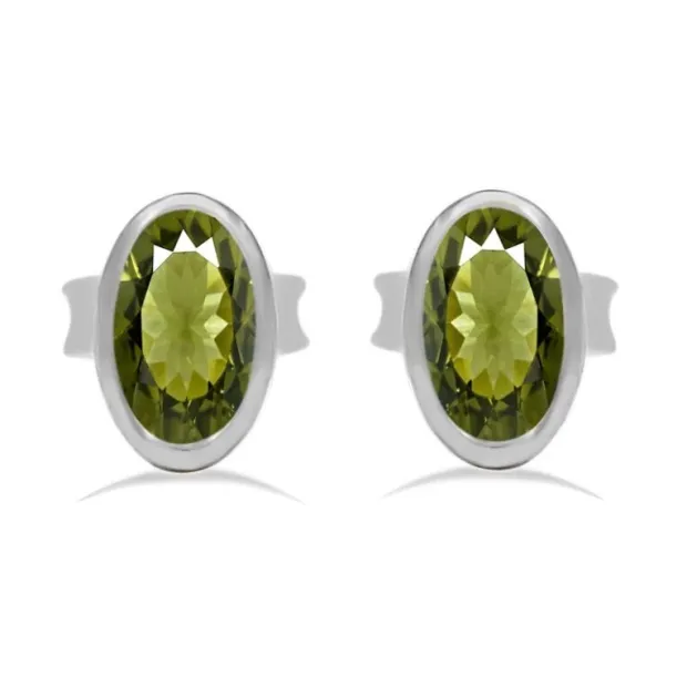 Clous d'oreilles ovales en Moldavite facettée - Bijoux en Moldavite