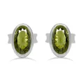 Clous d'oreilles ovales en Moldavite facettée - Bijoux en Moldavite