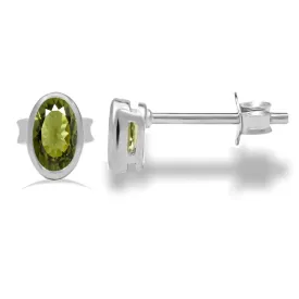 Clous d'oreilles ovales en Moldavite facettée - Bijoux en Moldavite