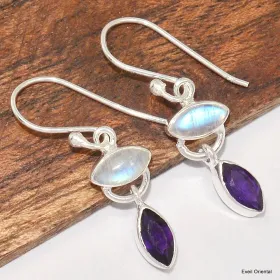 Boucles d'oreilles Pierre de lune et Améthyste - Boucles d'oreilles en pierres naturelles