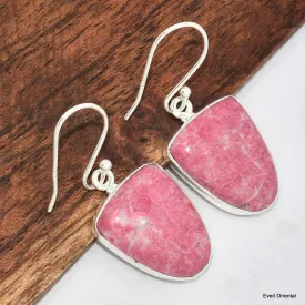 Boucles d'oreilles Thulite rose semi-ovales - Boucles d'oreilles en pierres naturelles
