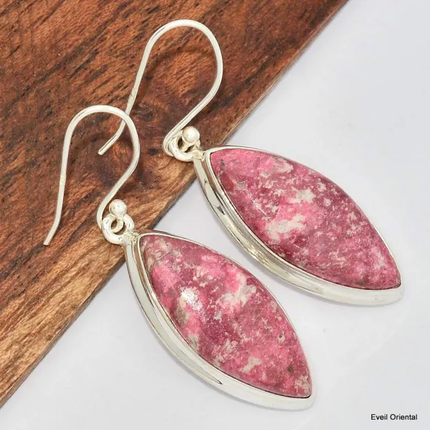 Boucles d'oreilles marquise en Thulite rose - Boucles d'oreilles en pierres naturelles