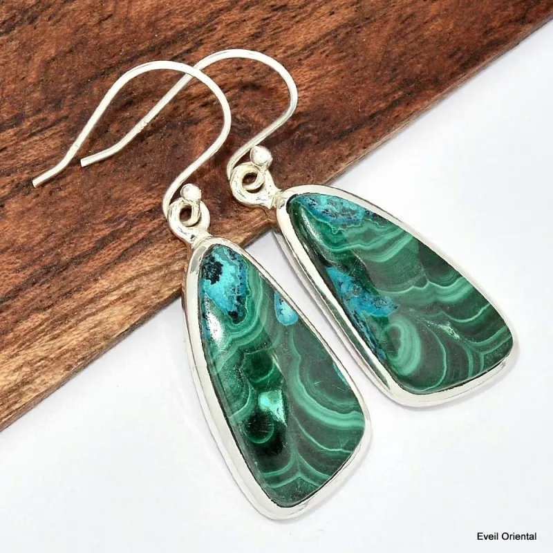 Boucles d'oreilles pendantes Malachite Chrysocolle - Boucles d'oreilles en pierres naturelles