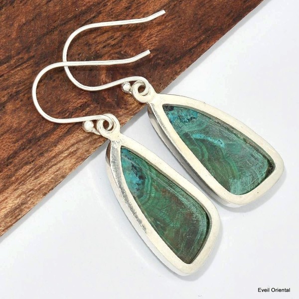 Boucles d'oreilles pendantes Malachite Chrysocolle Boucles d'oreilles en pierres KC75.3