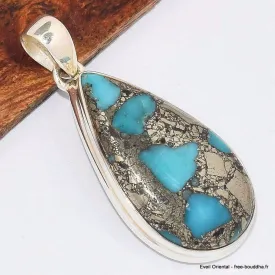 Pendentif goutte Turquoise mohave avec Pyrite - Bijoux en Turquoise