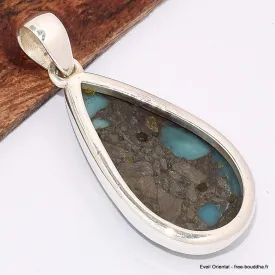 Pendentif goutte Turquoise mohave avec Pyrite - Bijoux en Turquoise