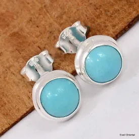 Boucles d'oreilles authentique Turquoise kingman rondes - Boucles d'oreilles en pierres naturelles