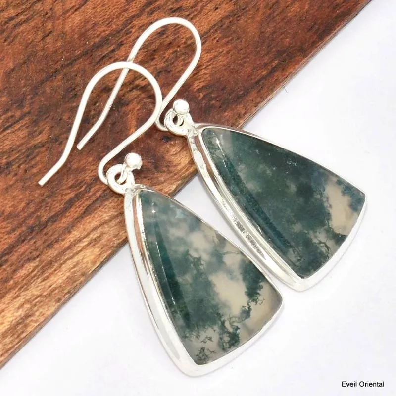 Boucles d'oreilles triangle en Agate mousse - Boucles d'oreilles en pierres naturelles