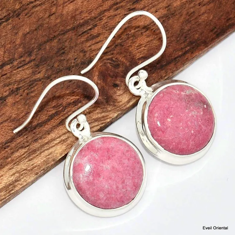 Boucles d'oreilles rondes en Thulite rose - Boucles d'oreilles en pierres naturelles