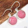 Boucles d'oreilles rondes en Thulite rose - Boucles d'oreilles en pierres naturelles