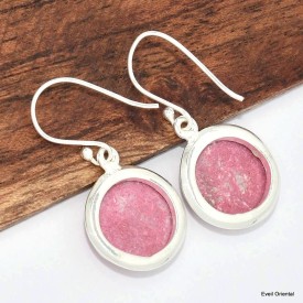 Boucles d'oreilles rondes en Thulite rose Boucles d'oreilles en pierres KC84