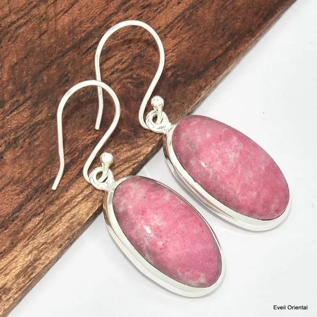 Boucles d'oreilles ovales en Thulite rose - Boucles d'oreilles en pierres naturelles