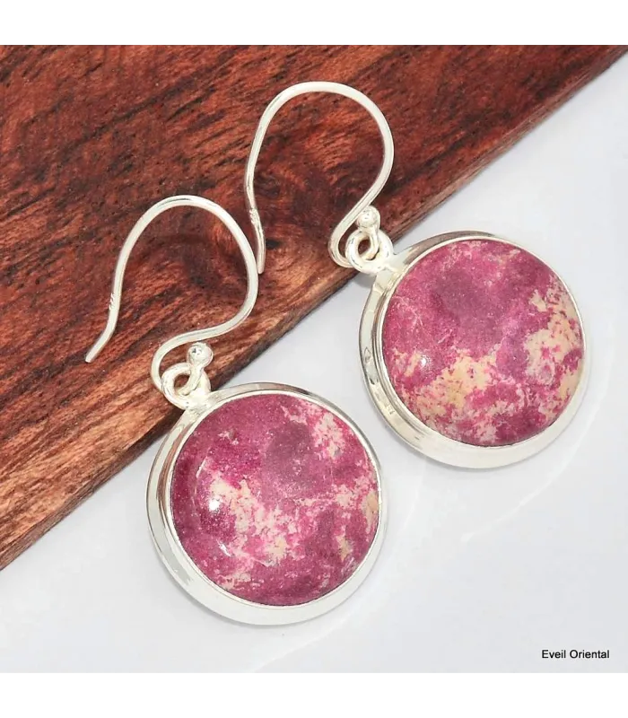 Boucles d'oreilles Thlite rose rondes - Boucles d'oreilles en pierres naturelles