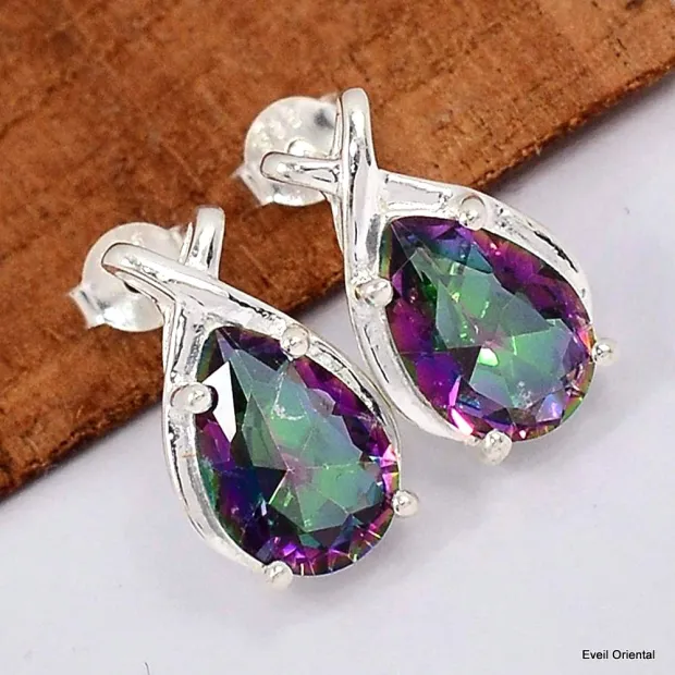 Boucles d'oreilles design Quartz mystique facetté - Boucles d'oreilles en pierres naturelles