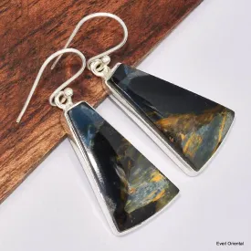 Boucles d'oreilles Pietersite bleu fauve trapèze - Bijoux en Pietersite