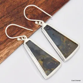 Boucles d'oreilles Pietersite bleu fauve trapèze - Bijoux en Pietersite