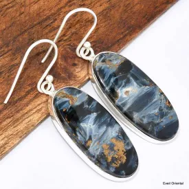 Boucles d'oreilles Pietersite bleue ovales - Bijoux en Pietersite