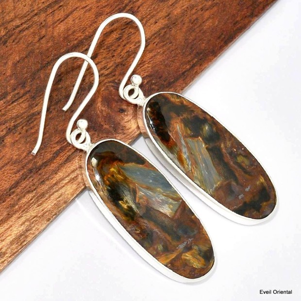 Boucles d'oreilles Pietersite fauves ovales Bijoux en Pietersite KC89.3