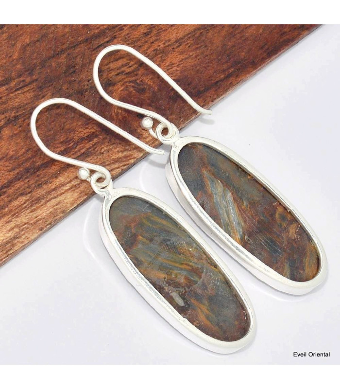 Boucles d'oreilles Pietersite fauves ovales Bijoux en Pietersite KC89.3