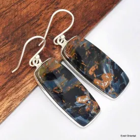 Boucles d'oreilles Pietersite fauves rectangulaires - Bijoux en Pietersite