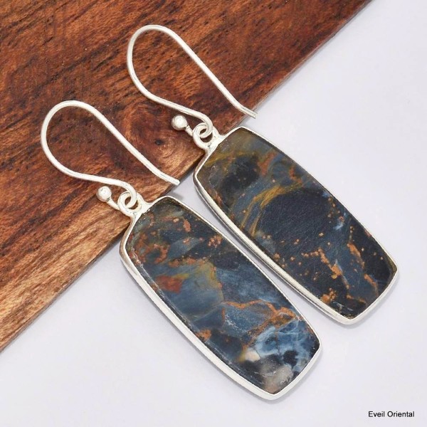 Boucles d'oreilles Pietersite fauves rectangulaires Bijoux en Pietersite KC89.4