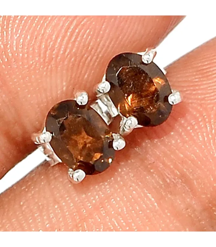 Clous d'oreilles Quartz fumé facetté - Boucles d'oreilles en pierres naturelles